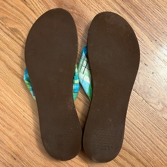 Eliza B Brown and Green Plaid Flip Flops - Picture 3 of 6